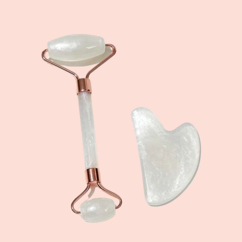 Rouleau de jade blanc + pierre de Gua Sha visage