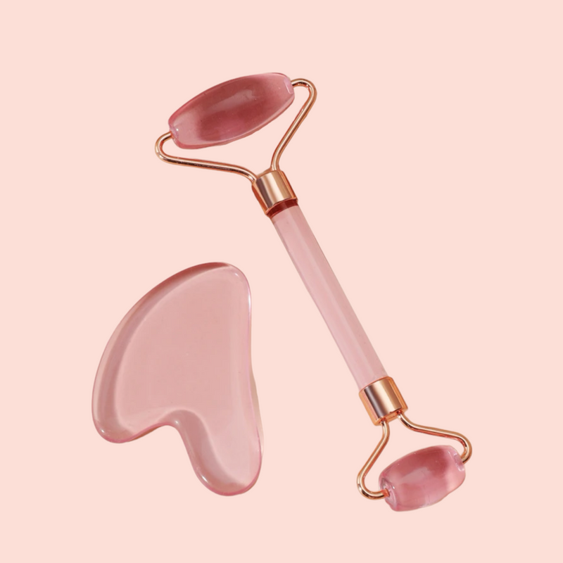 Rouleau de jade rose + pierre de Gua Sha visage